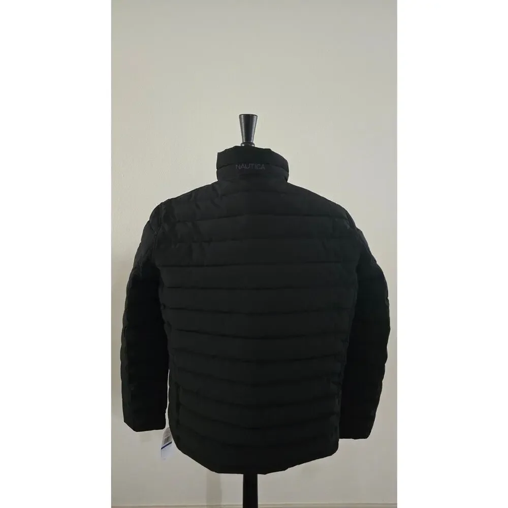 NWT Nautica Men's Black Water Resistant Puffer Jacket XL Full Zip Active Stretch